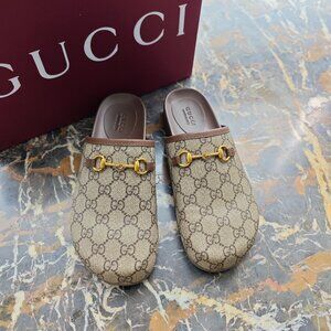 GUCCI Horsebit-Detailed GG Supreme Mules